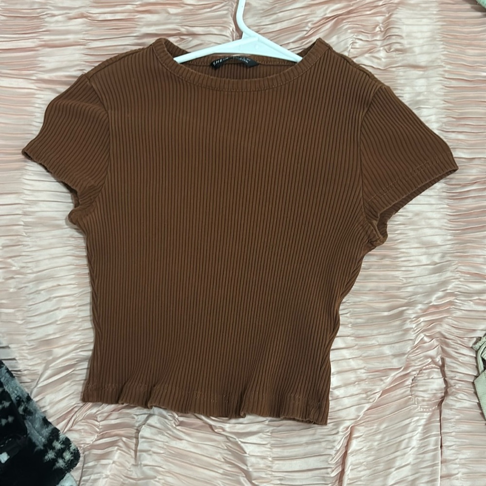 Solid brown tight crop top size small